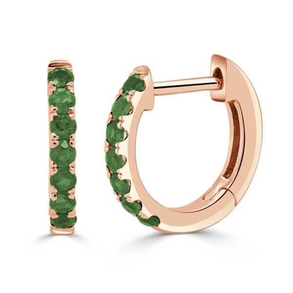14K Rose Gold Green Emerald Huggie Earrings - Dallas TX