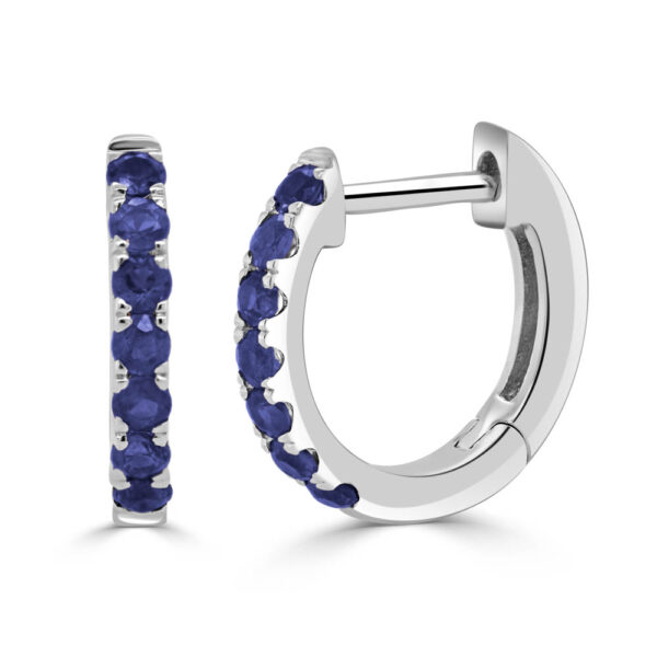 14K White Gold Blue Sapphire Huggie Earrings - Dallas TX