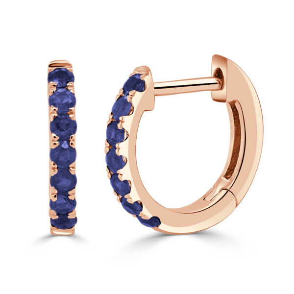 14K Rose Gold Blue Sapphire Huggie Earrings - Dallas TX
