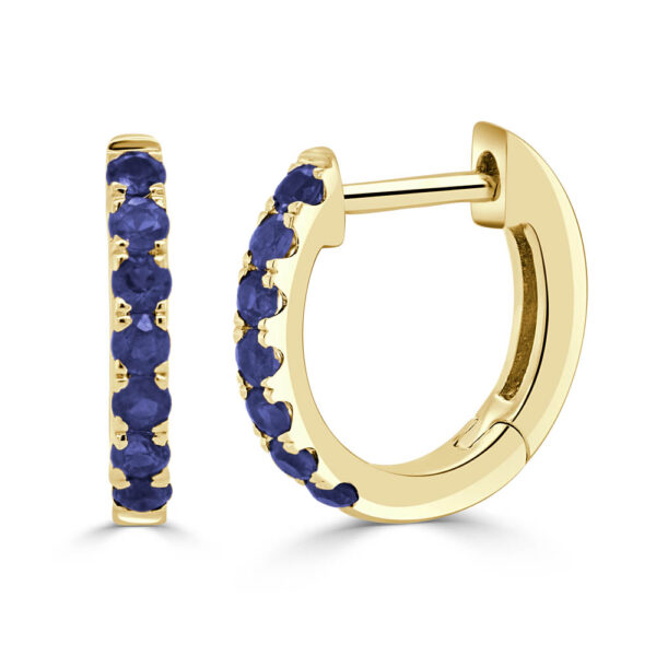 14K Yellow Gold Blue Sapphire Huggie Earrings - Dallas TX