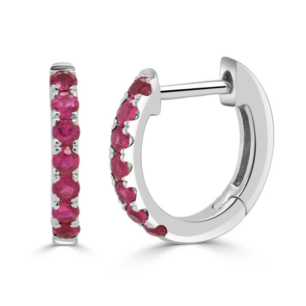 14K White Gold Ruby Huggie Earrings - Dallas TX