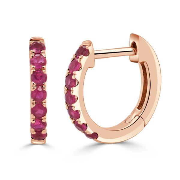 14K Rose Gold Ruby Huggie Earrings - Dallas TX