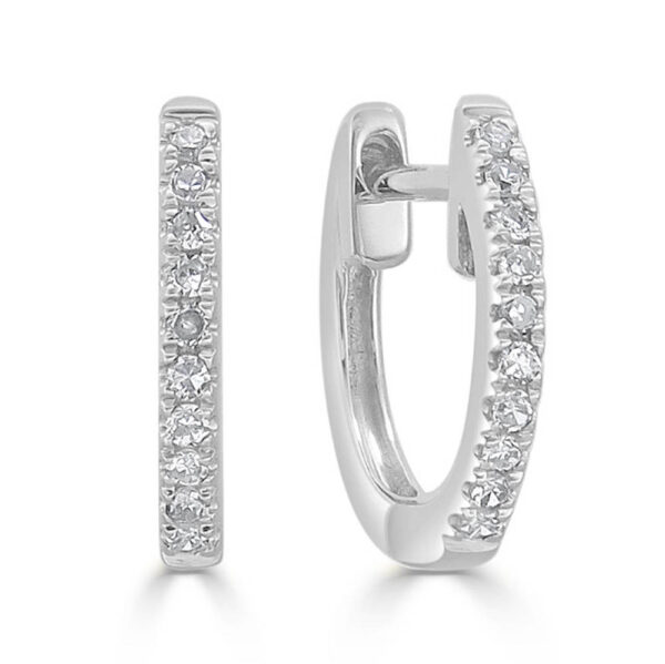 14K White Gold Timeless 10mm Diamond Huggie Earrings - Dallas TX