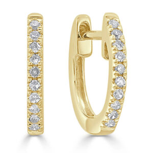 14K Yellow Gold Timeless 10mm Diamond Huggie Earrings - Dallas TX