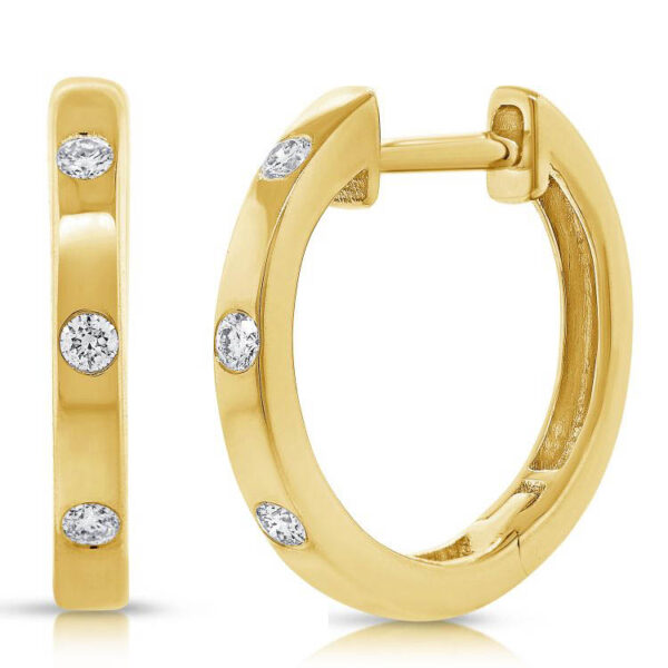 14K Yellow Gold Three Stone Diamond Huggie Earrings - Dallas TX