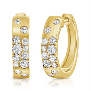 14K Yellow Gold Two Row Floating Diamond Huggie Earrings - Dallas TX