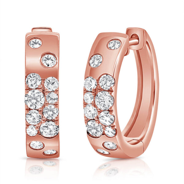 14K Rose Gold Two Row Floating Diamond Huggie Earrings - Dallas TX