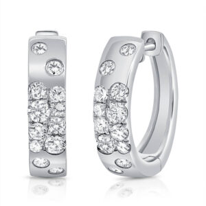 14K White Gold Two Row Floating Diamond Huggie Earrings - Dallas TX