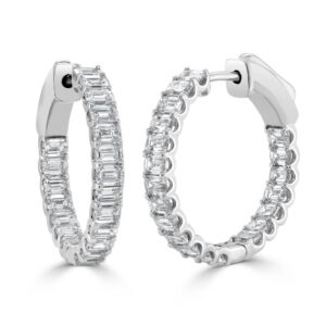 14K White Gold Emerald Cut Diamond Hoops - Dallas TX