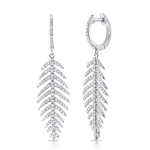 14K White Gold Diamond Leaf Earrings - Dallas TX