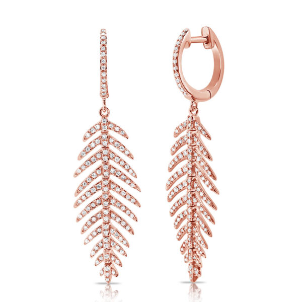 14K Rose Gold Diamond Leaf Earrings - Dallas TX