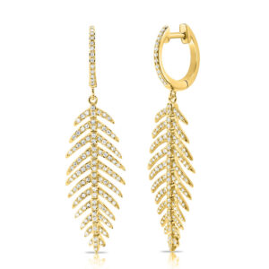 14K Yellow Gold Diamond Leaf Earrings - Dallas TX