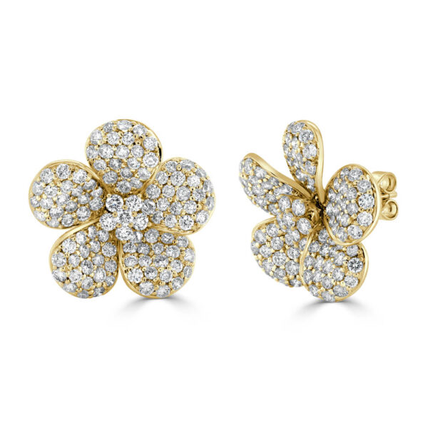 14K Yellow Gold Diamond Flower Studs - Dallas TX