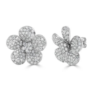 14K White Gold Diamond Flower Studs - Dallas TX