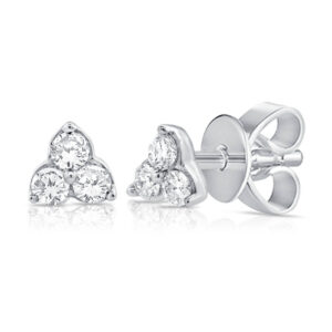 14K White Gold Delicate Three-Stone Diamond Studs - Dallas TX