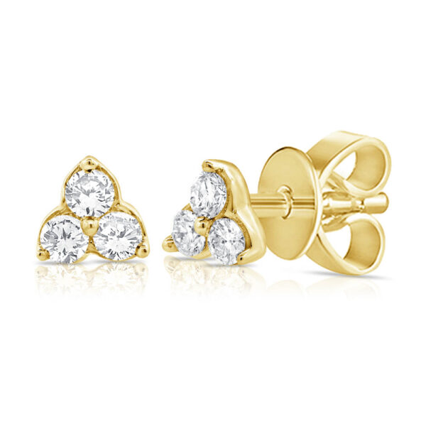 14K Yellow Gold Delicate Three-Stone Diamond Studs - Dallas TX