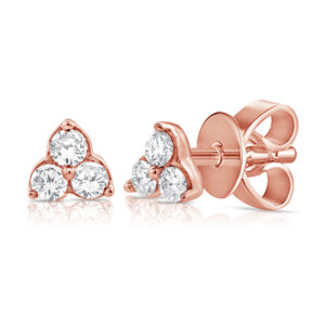 14K Rose Gold Delicate Three-Stone Diamond Studs - Dallas TX