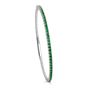 14K White Gold Green Emerald Bangle Bracelet - Dallas TX