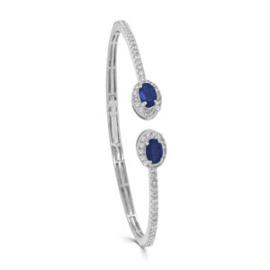 14K White Gold Open Cuff Blue Sapphire and Diamond Bangle Bracelet - Dallas TX