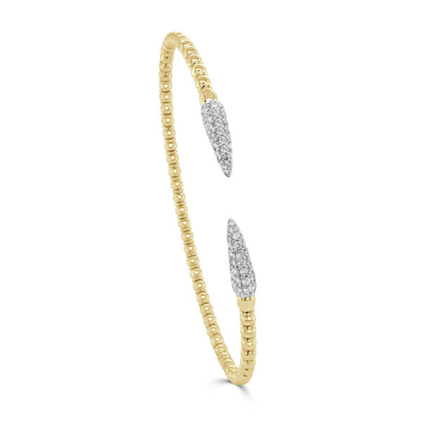 14K Yellow Gold Flexible Beaded Pave Diamond Point Bangle Bracelet - Dallas TX