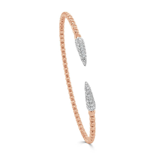 14K Rose Gold Flexible Beaded Pave Diamond Point Bangle Bracelet - Dallas TX