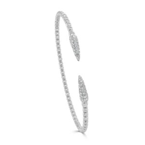 14K White Gold Flexible Beaded Pave Diamond Point Bangle Bracelet - Dallas TX