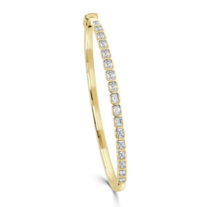 14K Yellow Gold Emerald Cut Bezel Set Diamond Bangle Bracelet - Dallas TX
