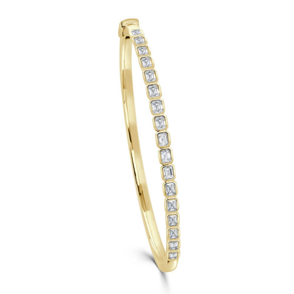 14K Yellow Gold Emerald Cut Bezel Set Diamond Bangle Bracelet - Dallas TX