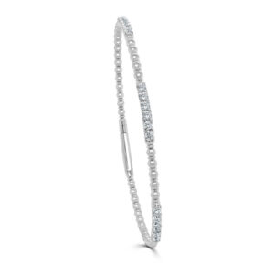 14K White Gold Alternating Beaded Bangle and Diamond Bangle Bracelet - Dallas TX