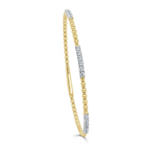 14K Yellow Gold Alternating Beaded Bangle and Diamond Bangle Bracelet - Dallas TX