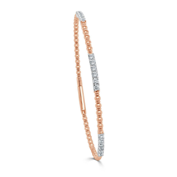 14K Rose Gold Alternating Beaded Bangle and Diamond Bangle Bracelet - Dallas TX