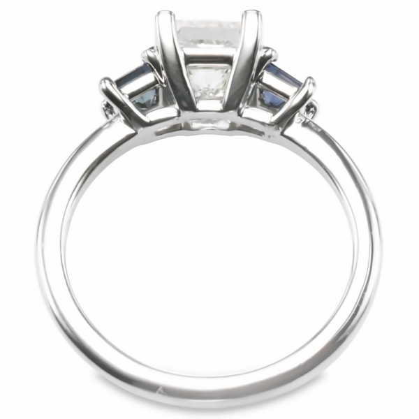 14K White Gold Three-Stone Princess Blue Sapphire Engagement Ring Mounting - Mariloff Diamonds