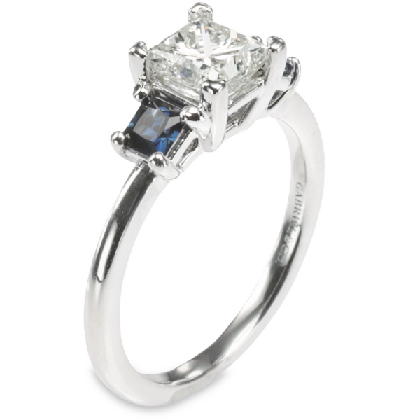 14K White Gold Three-Stone Princess Blue Sapphire Engagement Ring Mounting - Dallas TX