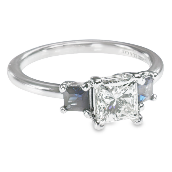 14K White Gold Three-Stone Princess Blue Sapphire Engagement Ring Mounting - Dallas TX Mariloff Diamonds