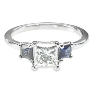 14K Gold Three-Stone Princess-Cut Blue Sapphire Engagement Ring Mounting Engagement Rings 8