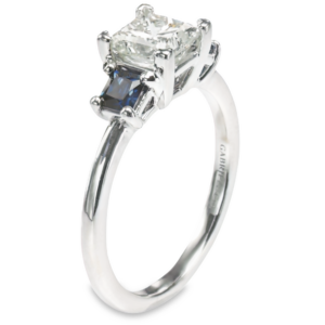 14K Gold Three-Stone Princess-Cut Blue Sapphire Engagement Ring Mounting