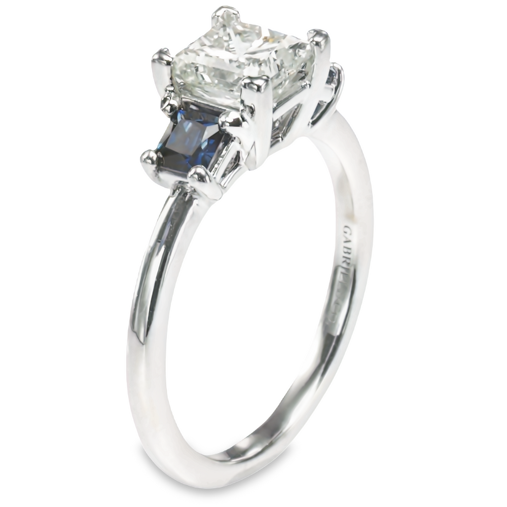 Princess cut diamond ring with sapphire on sale side stones