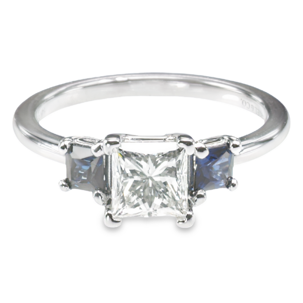 14K Gold Three-Stone Princess-Cut Blue Sapphire Engagement Ring Mounting - Image 3