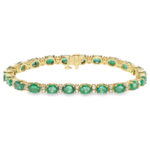14K Yellow Gold Oval Green Emerald and Diamond Tennis Bracelet - Dallas TX