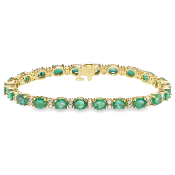 14K Yellow Gold Oval Green Emerald and Diamond Tennis Bracelet - Dallas TX