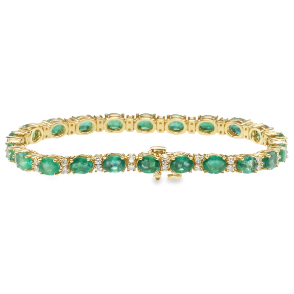 14K Yellow Gold Oval Green Emerald and Diamond Tennis Bracelet - Dallas TX