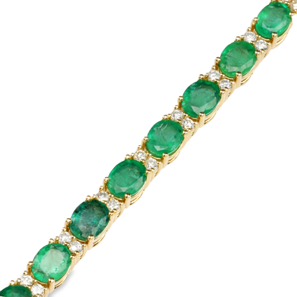 14K Yellow Gold Oval Green Emerald and Diamond Tennis Bracelet - Dallas TX