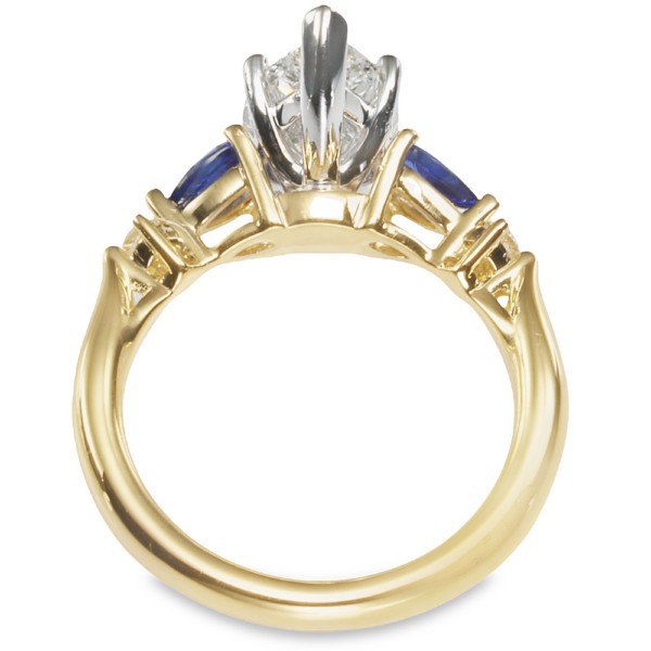 14K Yellow Gold Five-Stone Pear Blue Sapphire Engagement Ring Mounting - Dallas TX Mariloff Diamonds