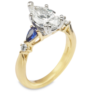 14K Yellow Gold Five-Stone Pear Blue Sapphire Engagement Ring Mounting - Dallas TX