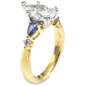 14K Gold Five-Stone Pear Cut Blue Sapphire Diamond Engagement Ring Mounting
