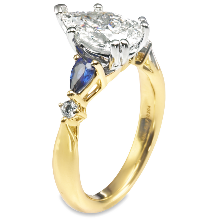 14K Gold Five-Stone Pear Cut Blue Sapphire Diamond Engagement Ring Mounting Engagement Rings 5