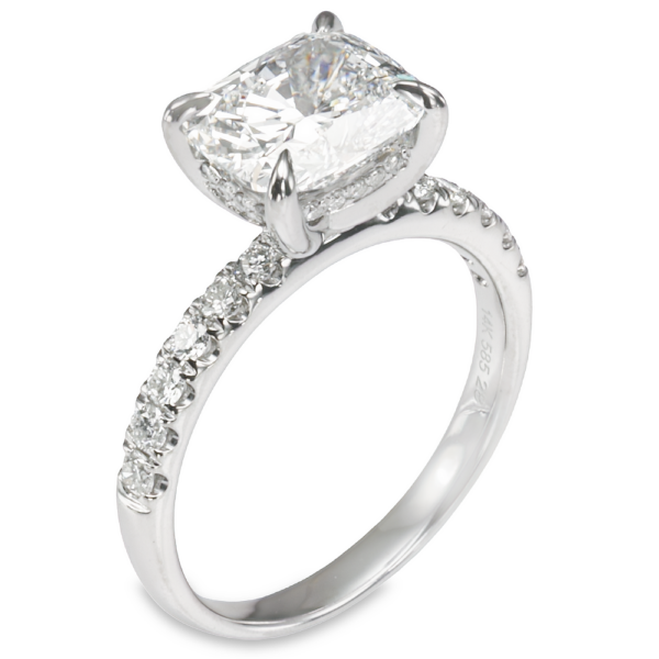 14K White Gold 4-Prong Hidden Halo 0.51ctw Diamond Engagement Ring Mounting - Dallas TX