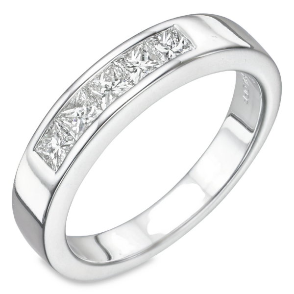 18K White Gold 5-Stone Channel Set Princess Cut Diamond Band - Dallas TX