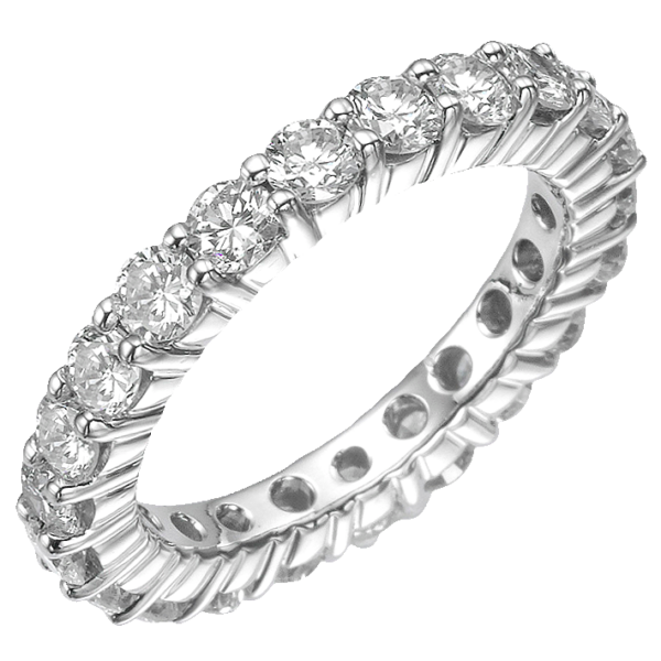 14K White Gold Round Brilliant Cut Diamond Prong-Set Eternity Band - 2.50ctw