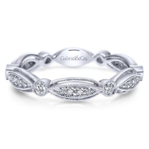 14K White Gold Marquise and Round Station Diamond Wedding Band - Dallas TX